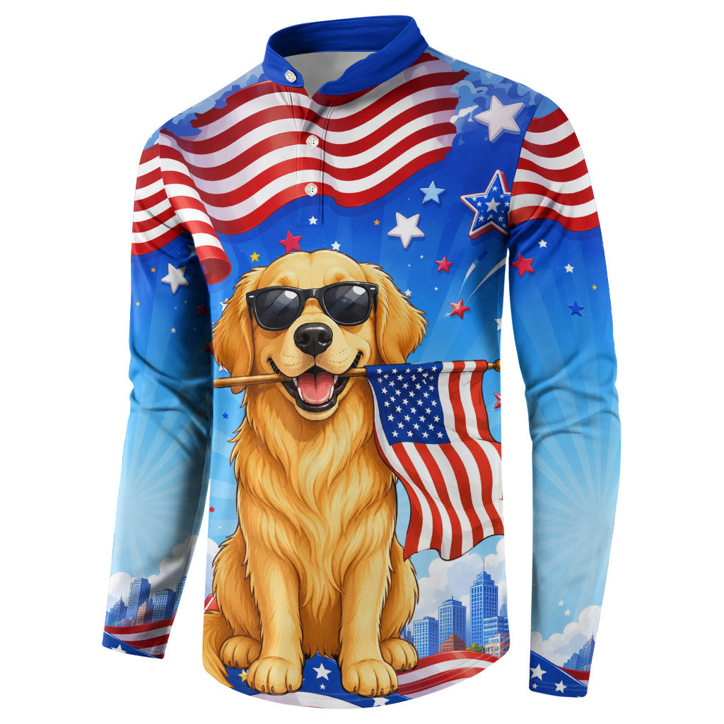 My Dog Is A Democrat Button Sweatshirt Golden Retriever Patriotic American Flag Graphic