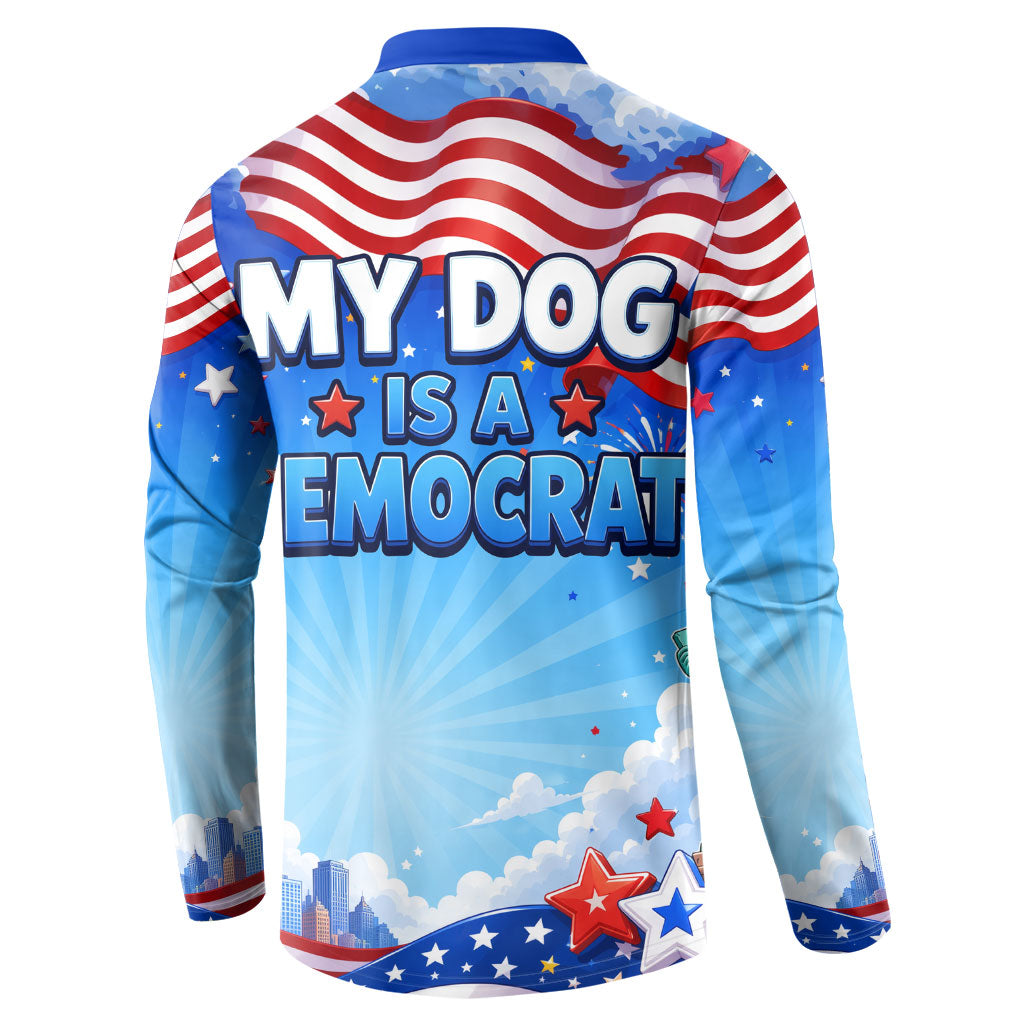 My Dog Is A Democrat Button Sweatshirt Golden Retriever Patriotic American Flag Graphic