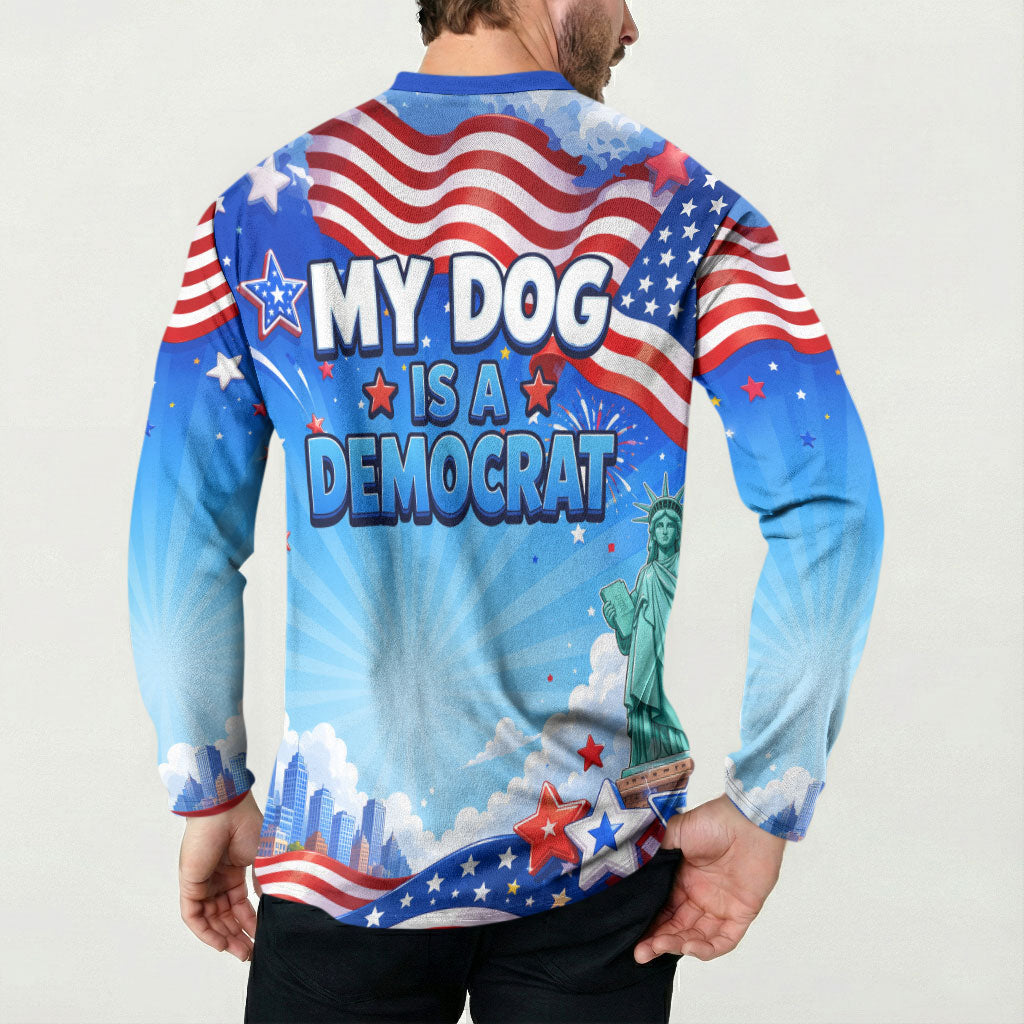 My Dog Is A Democrat Button Sweatshirt Golden Retriever Patriotic American Flag Graphic
