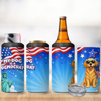 My Dog Is A Democrat 4 in 1 Can Cooler Tumbler Golden Retriever Patriotic American Flag Graphic