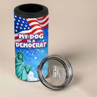 My Dog Is A Democrat 4 in 1 Can Cooler Tumbler Golden Retriever Patriotic American Flag Graphic