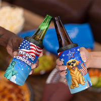 My Dog Is A Democrat 4 in 1 Can Cooler Tumbler Golden Retriever Patriotic American Flag Graphic