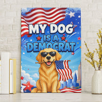 My Dog Is A Democrat Canvas Wall Art Golden Retriever Patriotic American Flag Graphic