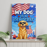 My Dog Is A Democrat Canvas Wall Art Golden Retriever Patriotic American Flag Graphic