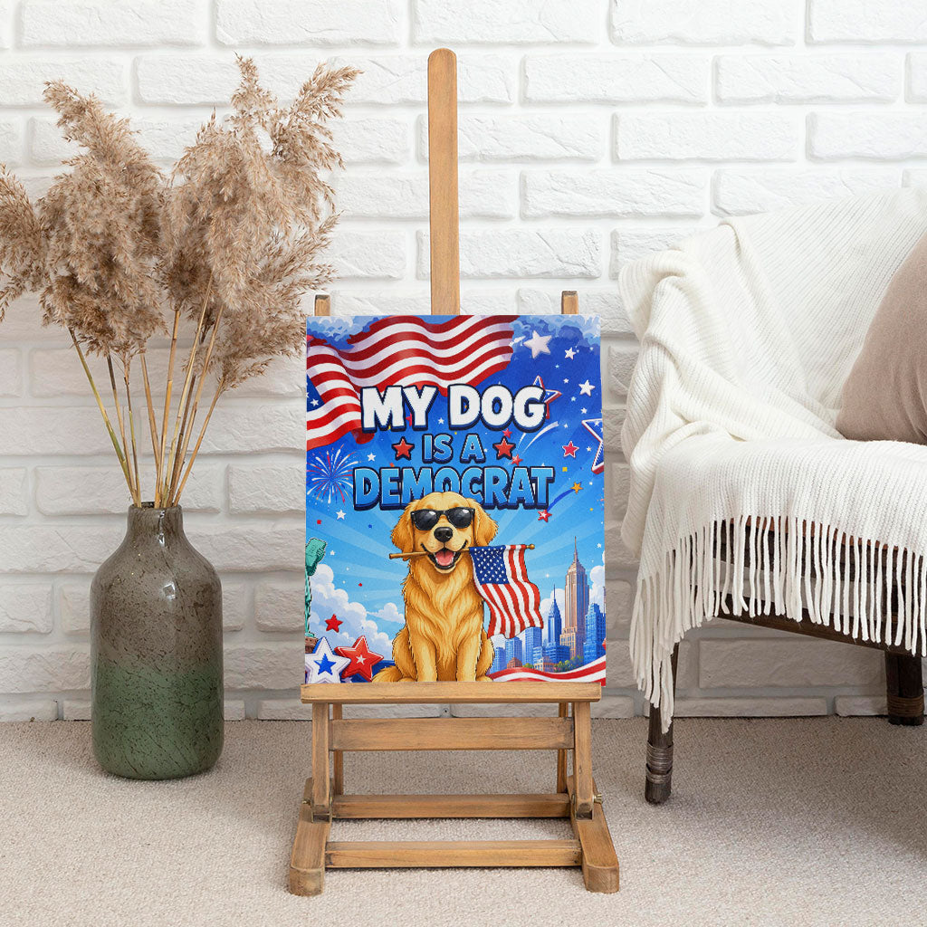 My Dog Is A Democrat Canvas Wall Art Golden Retriever Patriotic American Flag Graphic