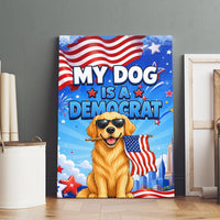 My Dog Is A Democrat Canvas Wall Art Golden Retriever Patriotic American Flag Graphic