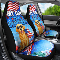 My Dog Is A Democrat Car Seat Cover Golden Retriever Patriotic American Flag Graphic