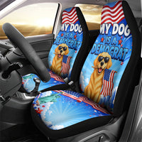 My Dog Is A Democrat Car Seat Cover Golden Retriever Patriotic American Flag Graphic