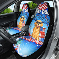 My Dog Is A Democrat Car Seat Cover Golden Retriever Patriotic American Flag Graphic
