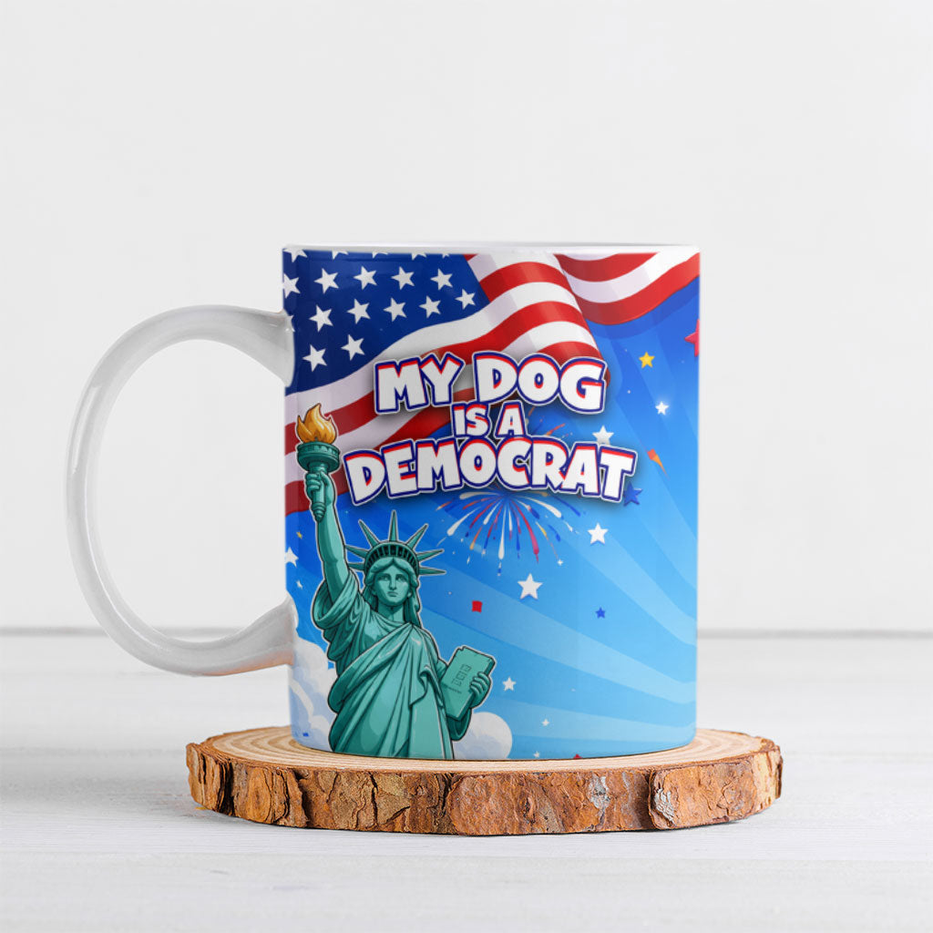 My Dog Is A Democrat Ceramic Mug Golden Retriever Patriotic American Flag Graphic
