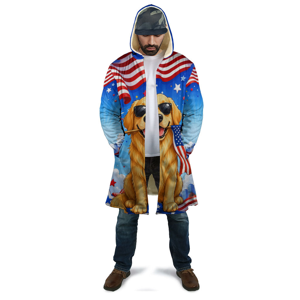 My Dog Is A Democrat Cloak Golden Retriever Patriotic American Flag Graphic
