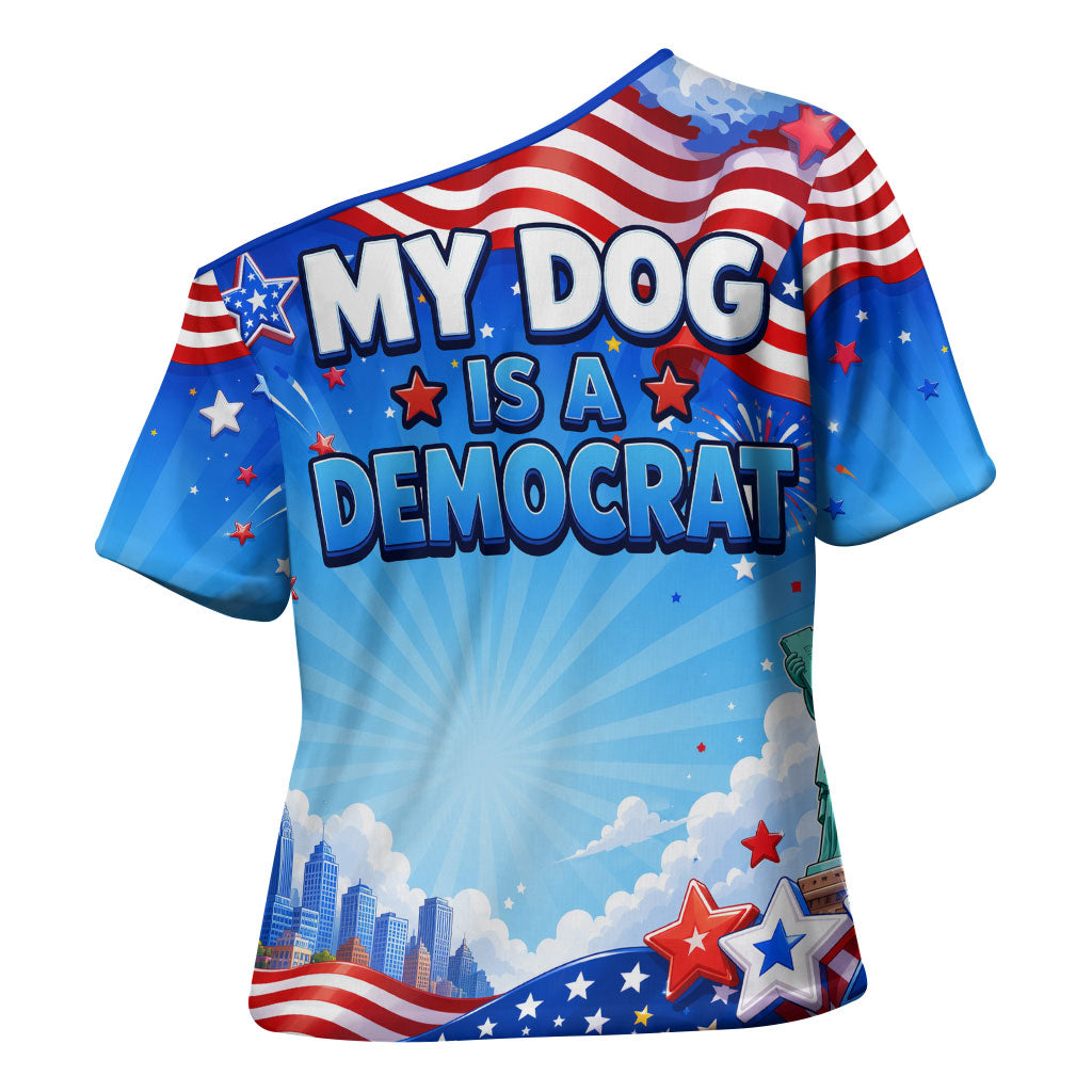 My Dog Is A Democrat Cross Shoulder Shirt Golden Retriever Patriotic American Flag Graphic
