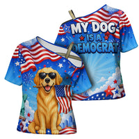 My Dog Is A Democrat Cross Shoulder Shirt Golden Retriever Patriotic American Flag Graphic
