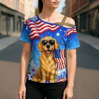 My Dog Is A Democrat Cross Shoulder Shirt Golden Retriever Patriotic American Flag Graphic