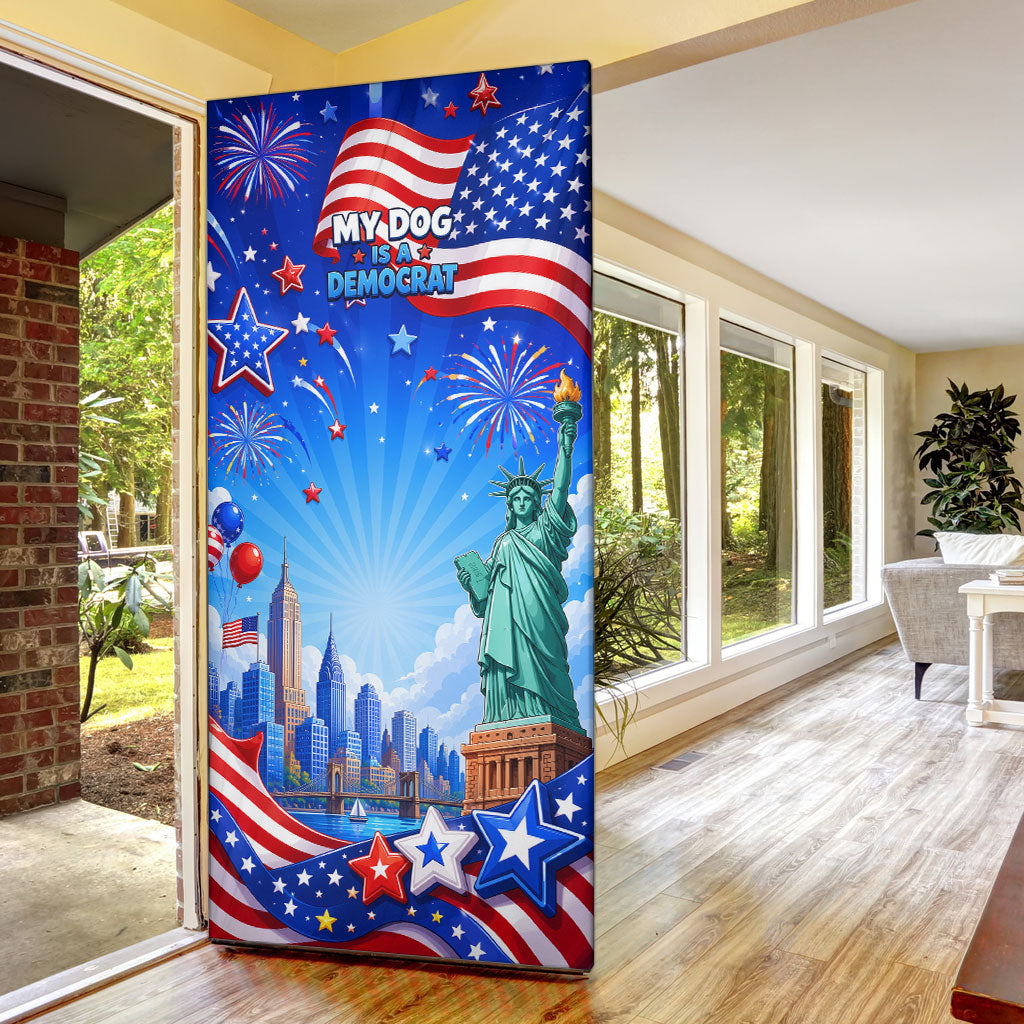 My Dog Is A Democrat Door Cover Golden Retriever Patriotic American Flag Graphic