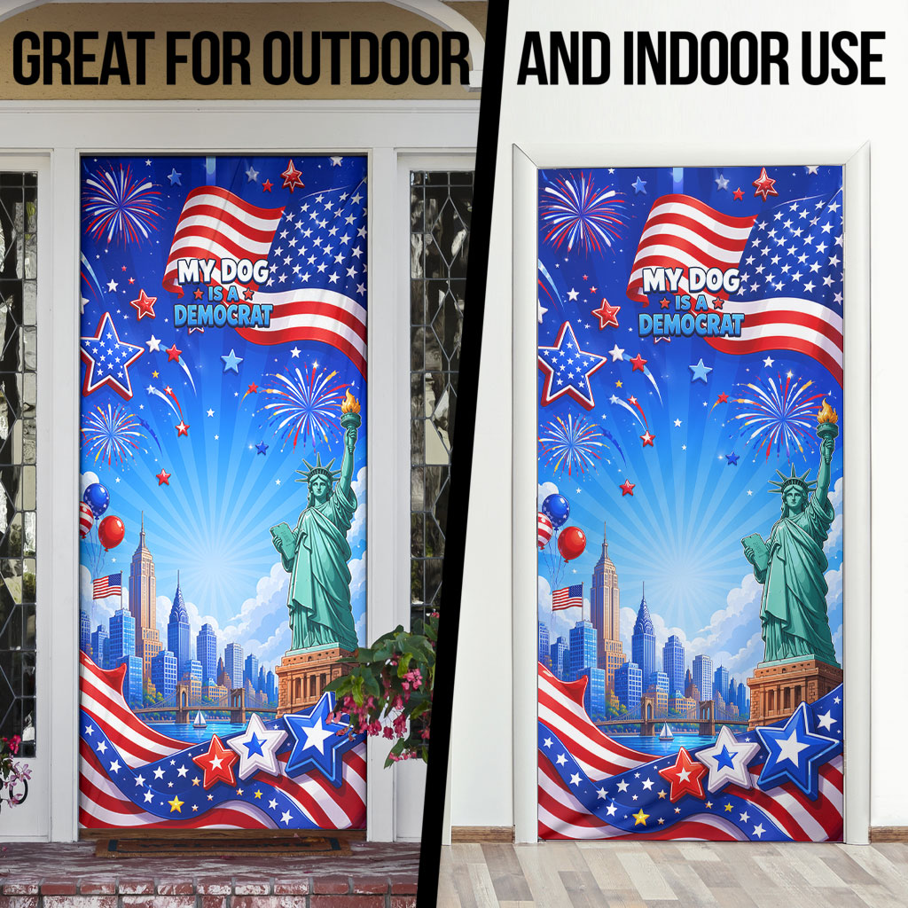 My Dog Is A Democrat Door Cover Golden Retriever Patriotic American Flag Graphic