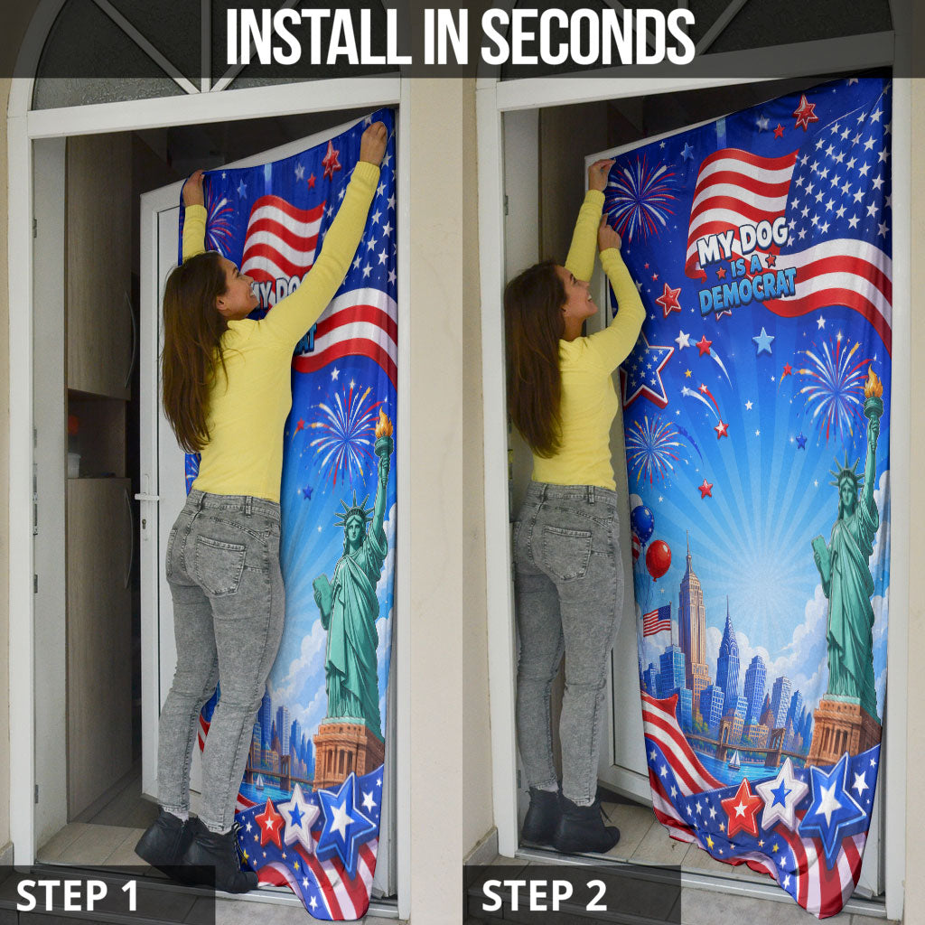 My Dog Is A Democrat Door Cover Golden Retriever Patriotic American Flag Graphic