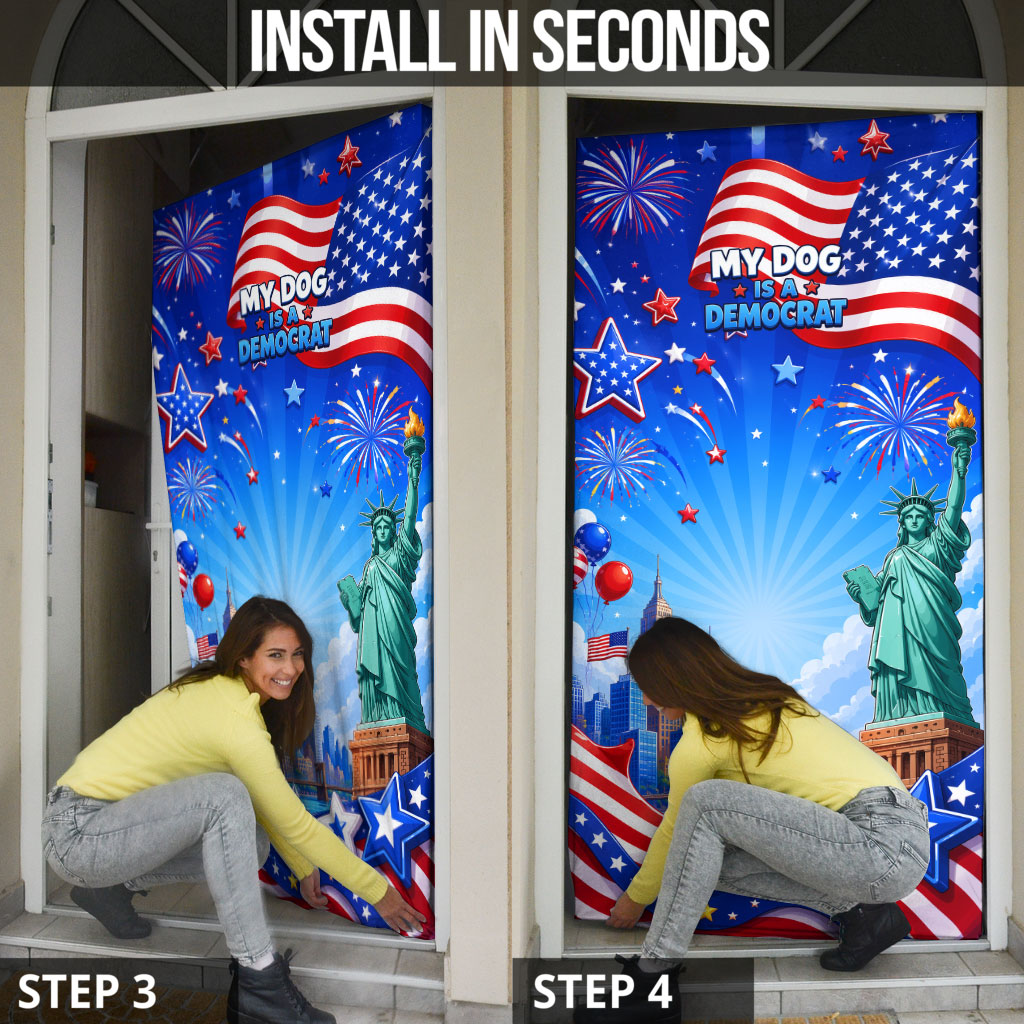 My Dog Is A Democrat Door Cover Golden Retriever Patriotic American Flag Graphic