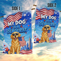My Dog Is A Democrat Garden Flag Golden Retriever Patriotic American Flag Graphic