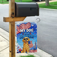 My Dog Is A Democrat Garden Flag Golden Retriever Patriotic American Flag Graphic