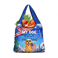 My Dog Is A Democrat Grocery Bag Golden Retriever Patriotic American Flag Graphic