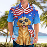 My Dog Is A Democrat Hawaiian Shirt Golden Retriever Patriotic American Flag Graphic