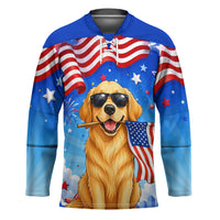 My Dog Is A Democrat Hockey Jersey Golden Retriever Patriotic American Flag Graphic