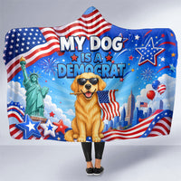 My Dog Is A Democrat Hooded Blanket Golden Retriever Patriotic American Flag Graphic