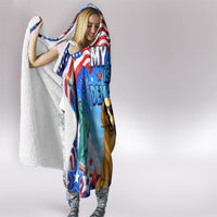 My Dog Is A Democrat Hooded Blanket Golden Retriever Patriotic American Flag Graphic