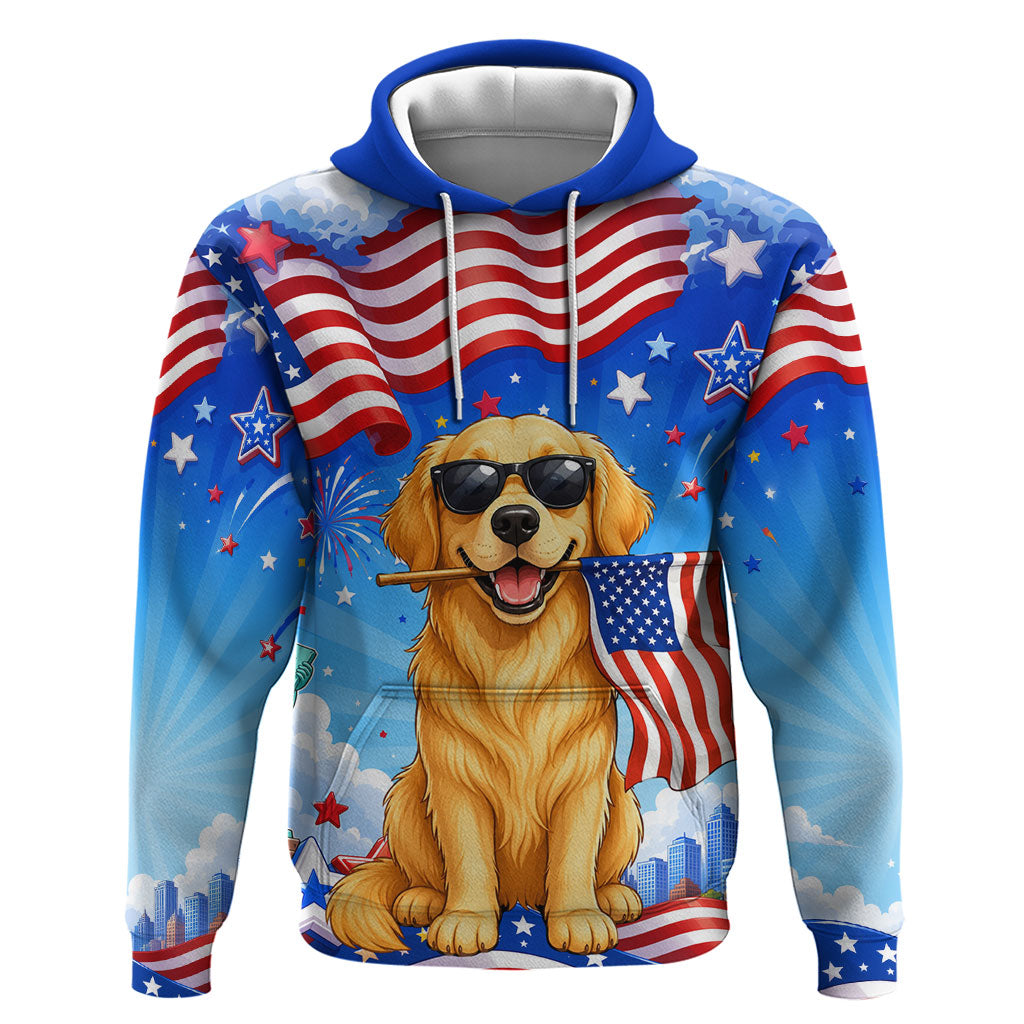 My Dog Is A Democrat Hoodie Golden Retriever Patriotic American Flag Graphic