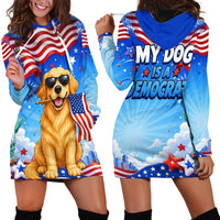My Dog Is A Democrat Hoodie Dress Golden Retriever Patriotic American Flag Graphic
