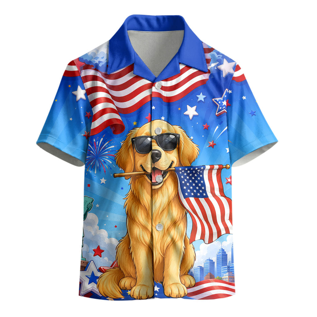 My Dog Is A Democrat Kid Hawaiian Shirt Golden Retriever Patriotic American Flag Graphic