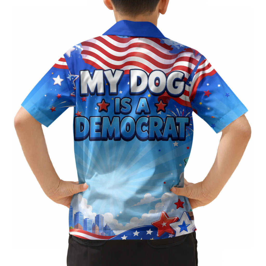 My Dog Is A Democrat Kid Hawaiian Shirt Golden Retriever Patriotic American Flag Graphic