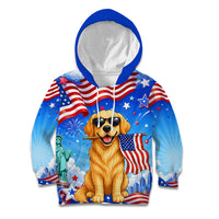 My Dog Is A Democrat Kid Hoodie Golden Retriever Patriotic American Flag Graphic