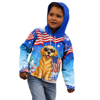My Dog Is A Democrat Kid Hoodie Golden Retriever Patriotic American Flag Graphic