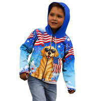 My Dog Is A Democrat Kid Hoodie Golden Retriever Patriotic American Flag Graphic