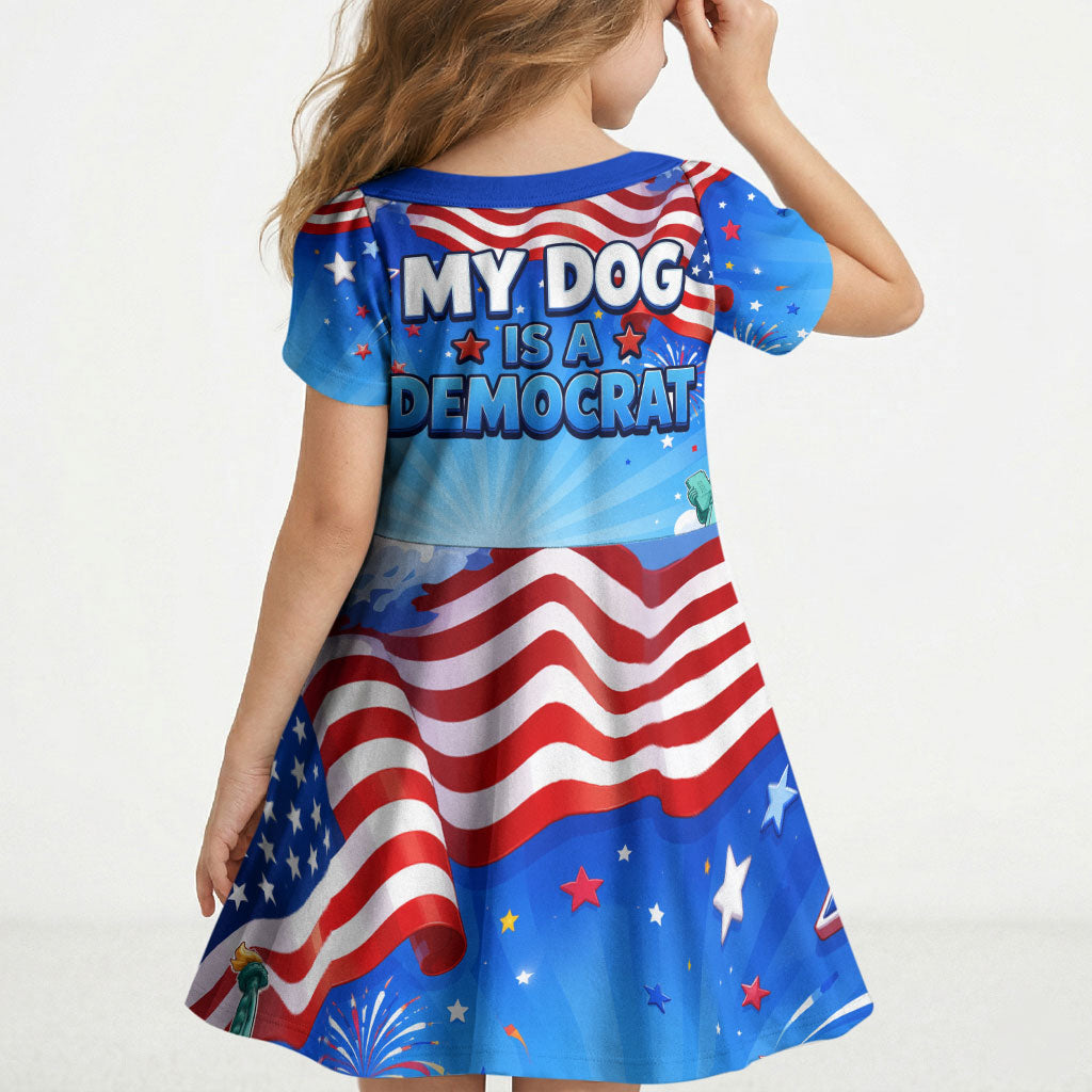 My Dog Is A Democrat Kid Short Sleeve Dress Golden Retriever Patriotic American Flag Graphic