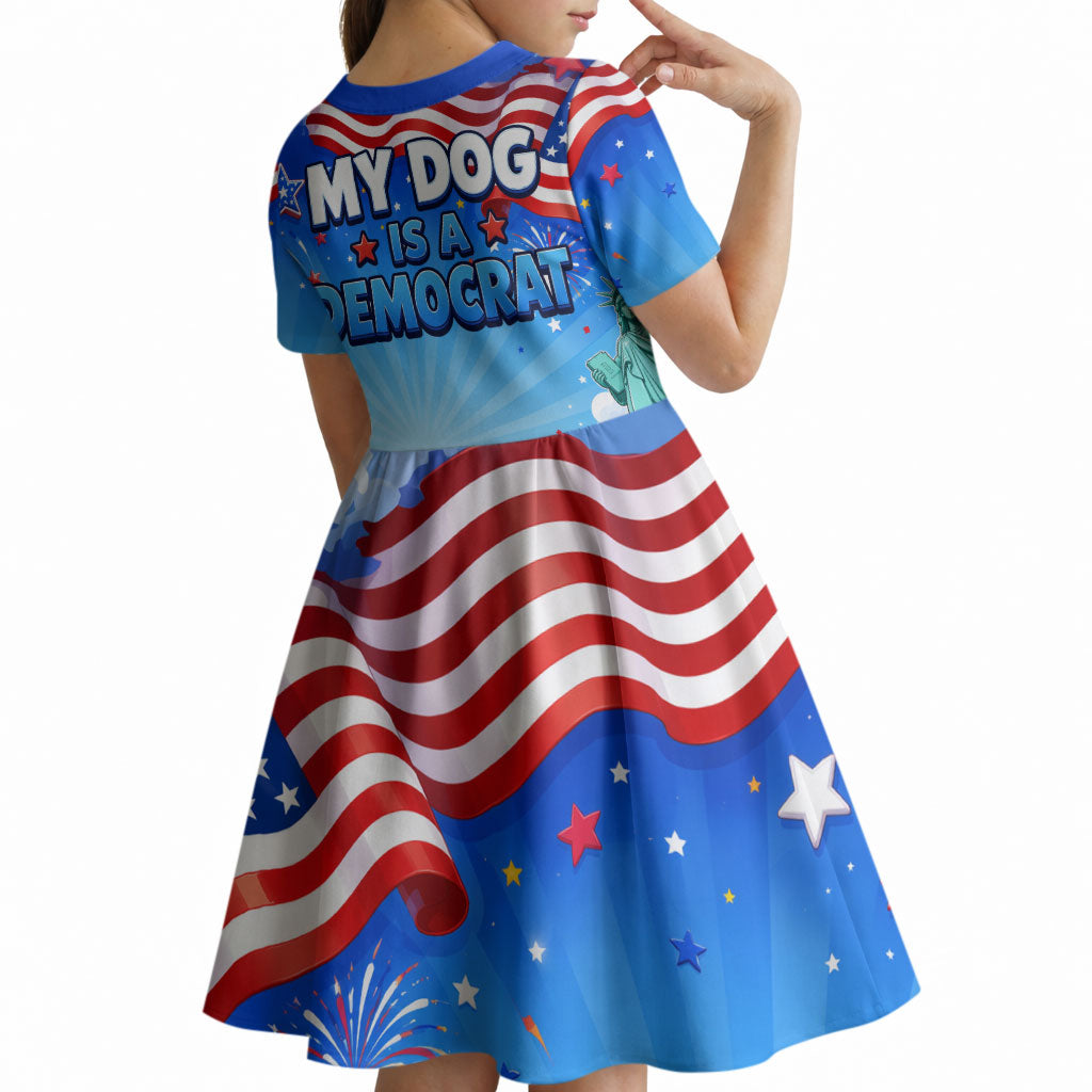 My Dog Is A Democrat Kid Short Sleeve Dress Golden Retriever Patriotic American Flag Graphic