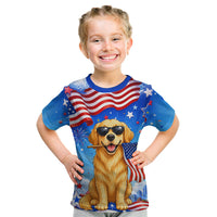 My Dog Is A Democrat Kid T Shirt Golden Retriever Patriotic American Flag Graphic