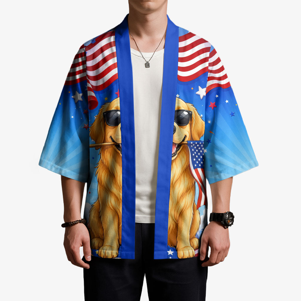 My Dog Is A Democrat Kimono Golden Retriever Patriotic American Flag Graphic