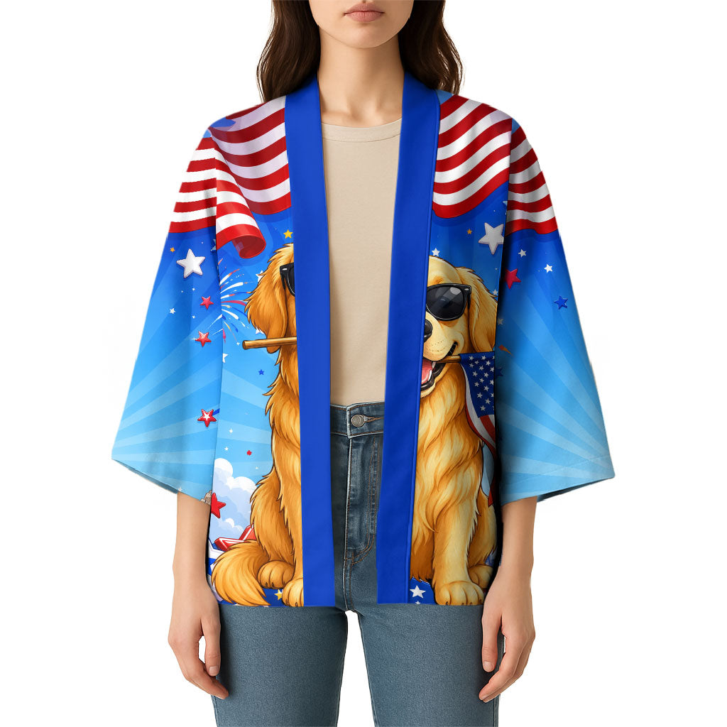My Dog Is A Democrat Kimono Golden Retriever Patriotic American Flag Graphic