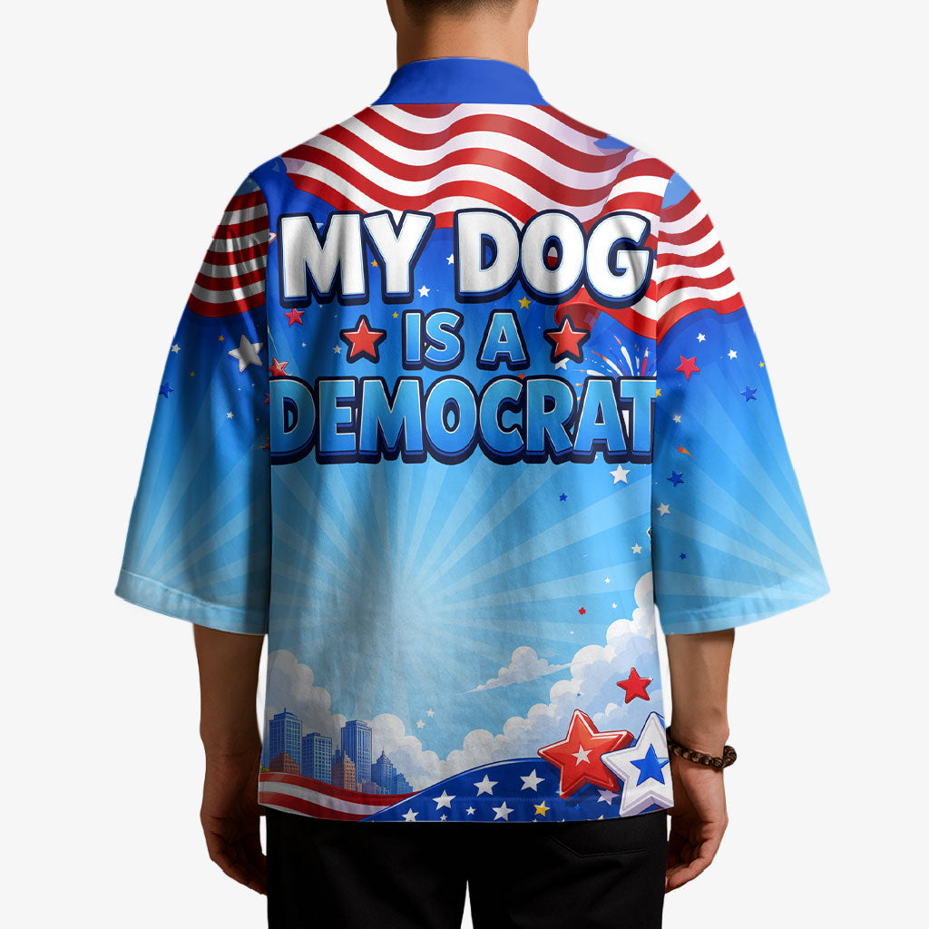 My Dog Is A Democrat Kimono Golden Retriever Patriotic American Flag Graphic