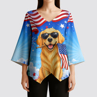 My Dog Is A Democrat Kimono Sleeve Blouse Golden Retriever Patriotic American Flag Graphic