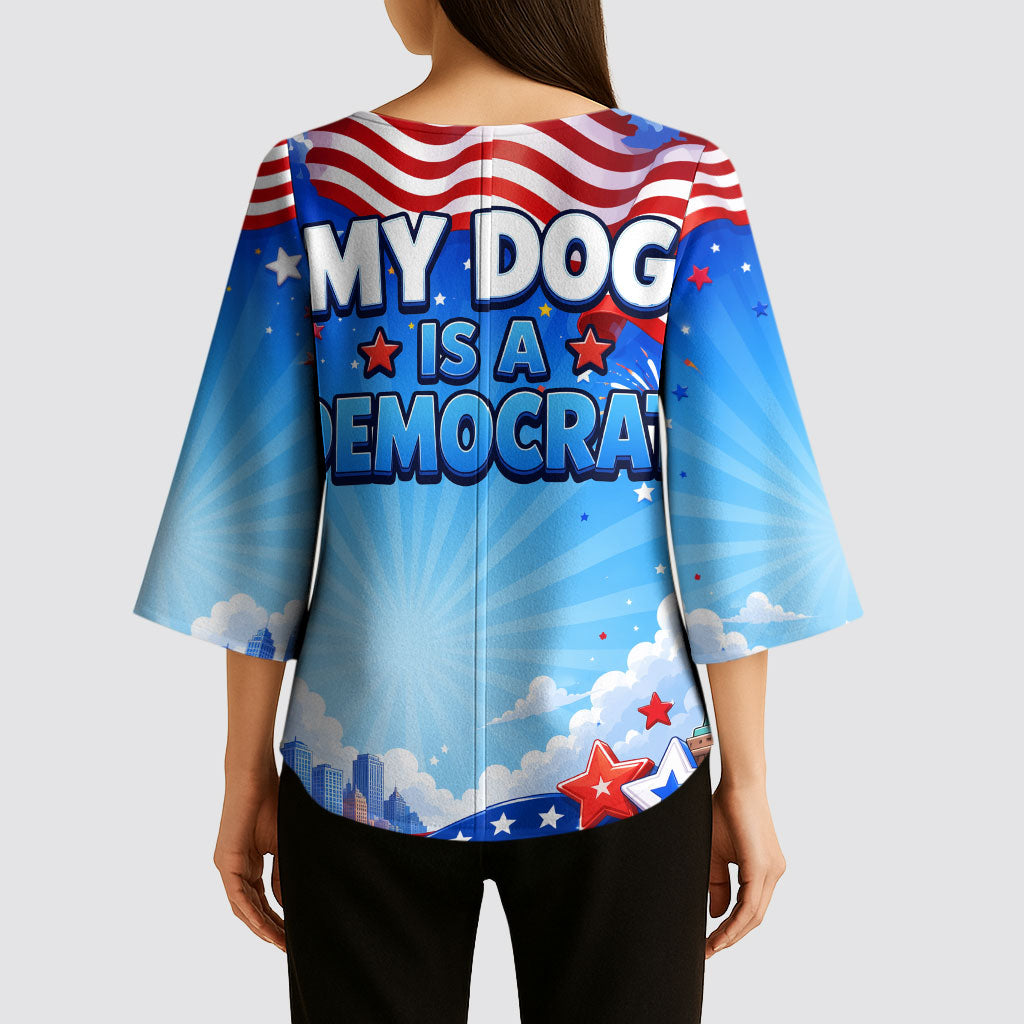 My Dog Is A Democrat Kimono Sleeve Blouse Golden Retriever Patriotic American Flag Graphic