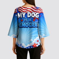 My Dog Is A Democrat Kimono Sleeve Blouse Golden Retriever Patriotic American Flag Graphic