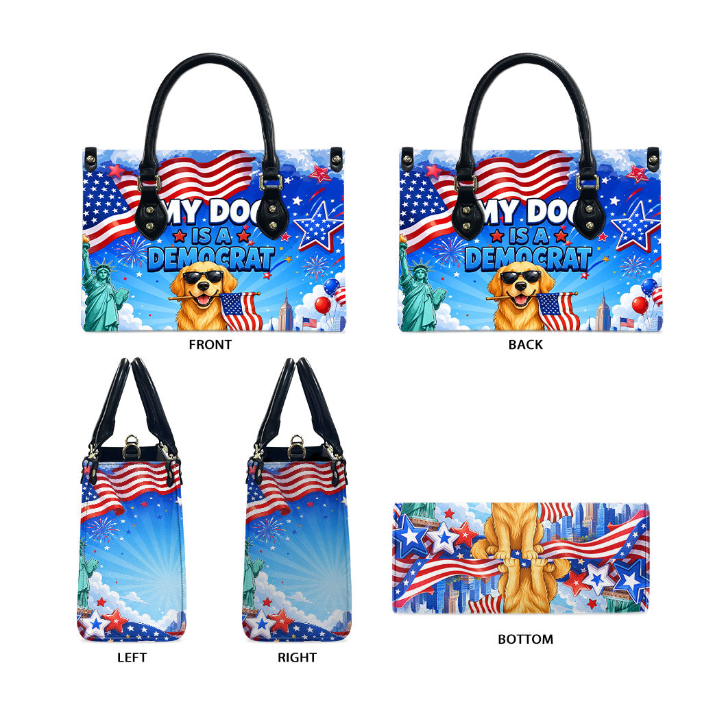 My Dog Is A Democrat Leather Bag Golden Retriever Patriotic American Flag Graphic