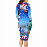 My Dog Is A Democrat Long Sleeve Bodycon Dress Golden Retriever Patriotic American Flag Graphic