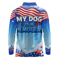 My Dog Is A Democrat Long Sleeve Polo Shirt Golden Retriever Patriotic American Flag Graphic