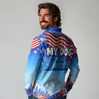 My Dog Is A Democrat Long Sleeve Polo Shirt Golden Retriever Patriotic American Flag Graphic