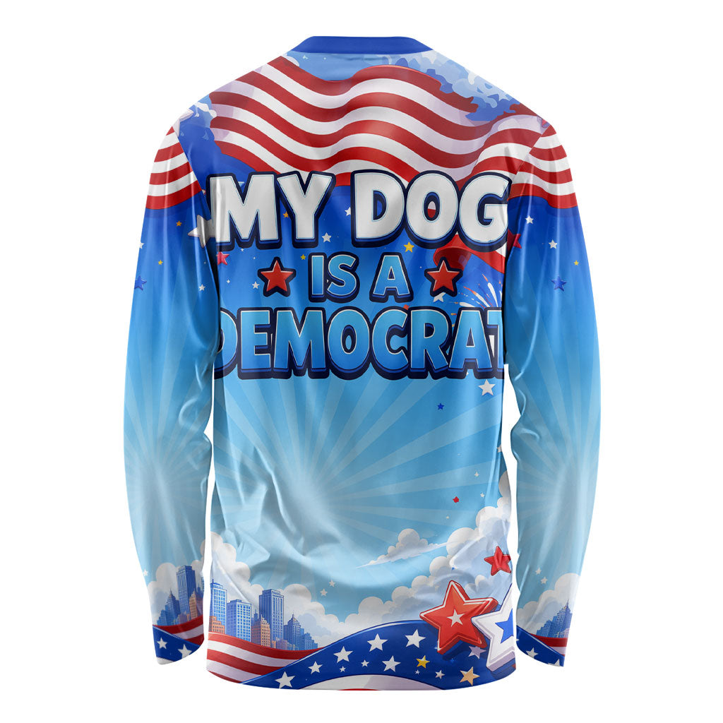 My Dog Is A Democrat Long Sleeve Shirt Golden Retriever Patriotic American Flag Graphic